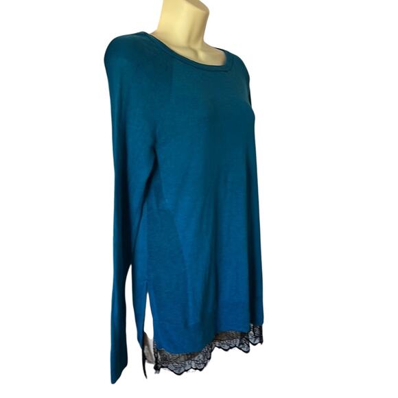 Mossimo Teal Blue Tunic Sweater with Lace Trim Woman Size Medium Lightweight - Picture 2 of 9